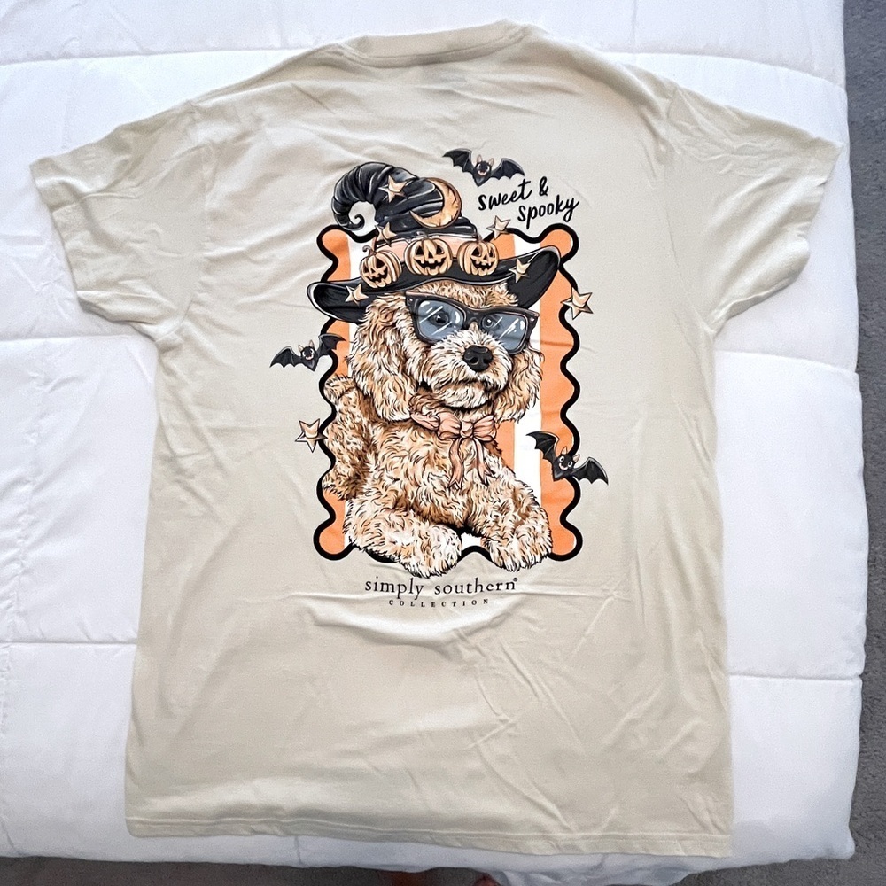 Simply Southern “Sweet & Spooky” Dog T-Shirt - Cream. Size Medium